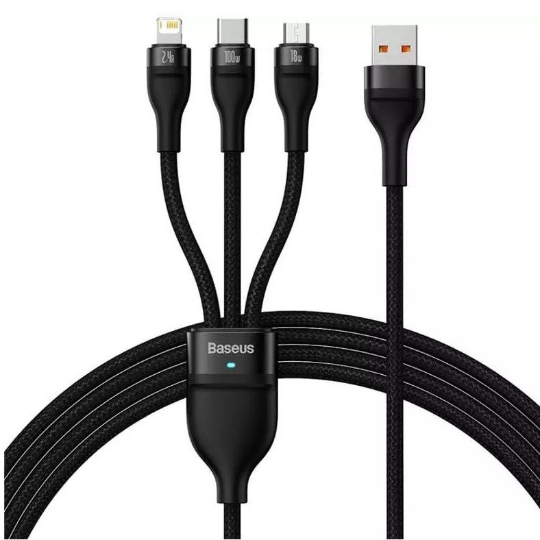 0JCV3dgDPFbMu0Rs کابل شارژر مدل Flash Series Ⅱ One-for-three Fast Charging USB to M+L+C (1.2M 100W) - Image 1